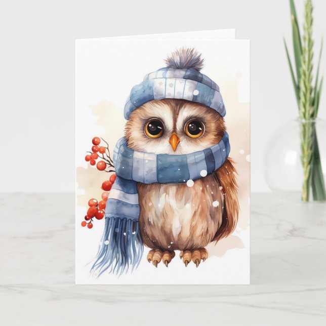 Charming Winter Owl Whimsy Card (Front)