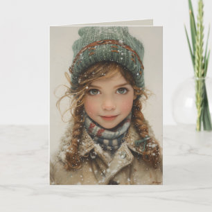 Charming Winter Portrait Young Girl Holiday Card