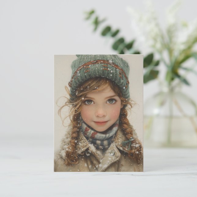 Charming Winter Portrait Young Girl  Postcard (Standing Front)