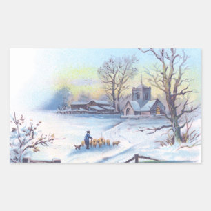 Charming Winter Scene 2 Rectangular Sticker