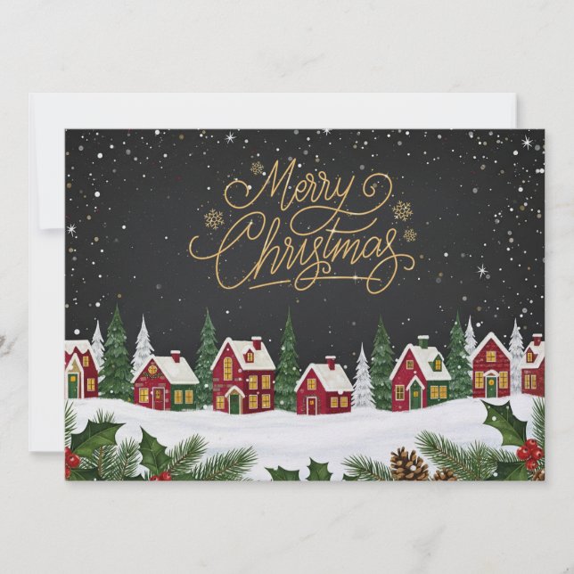 Charming winter village Merry Christmas card (Front)