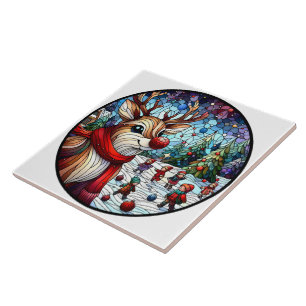 Charming winter wonderland with a playful reindeer ceramic tile