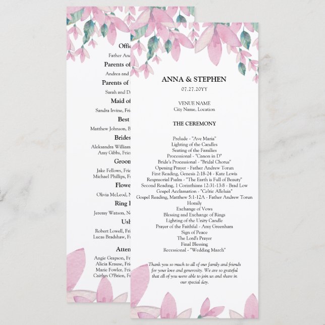 Charming Wisteria Floral Wedding Program (Front/Back)
