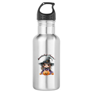 Charming Witch Girl Halloween Decor with Pumpkins 532 Ml Water Bottle