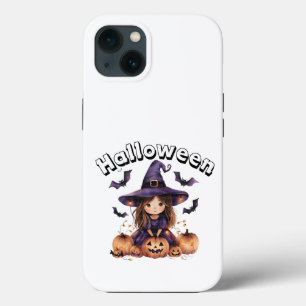 Charming Witch Girl Halloween Decor with Pumpkins iPhone 13 Case