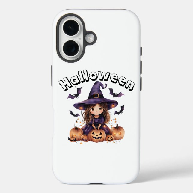 Charming Witch Girl Halloween Decor with Pumpkins Case-Mate iPhone Case (Back)