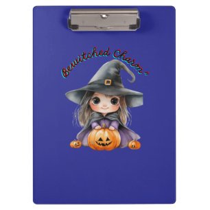 Charming Witch Girl Halloween Decor with Pumpkins Clipboard