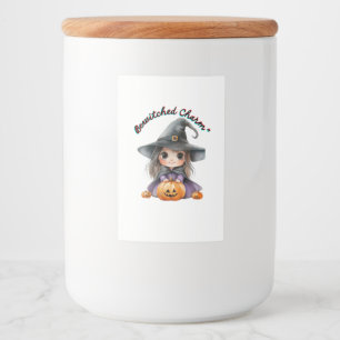 Charming Witch Girl Halloween Decor with Pumpkins Food Label