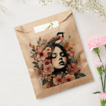 Charming Woman and Bird Illustration with Floral