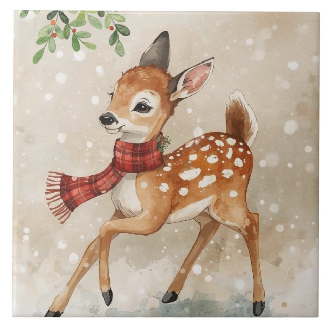 Charming Woodland Fawn Ceramic Tile (Front)