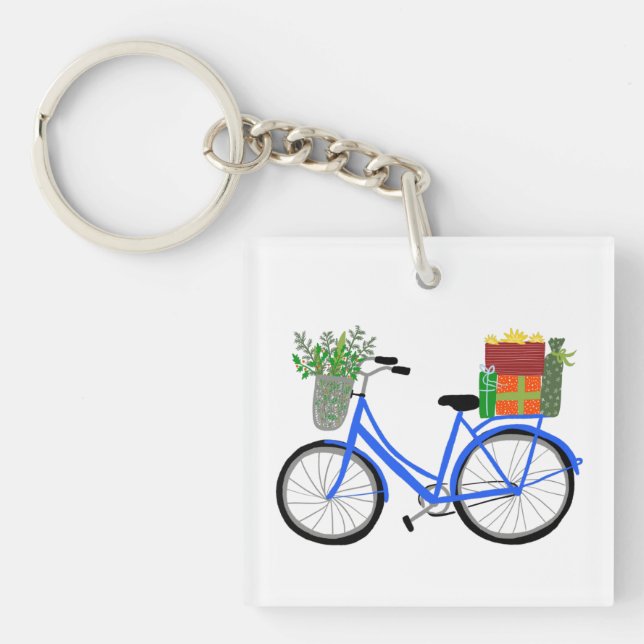 Charming Xmas Bicycle Bike Holidays Christmas Key Ring (Front)