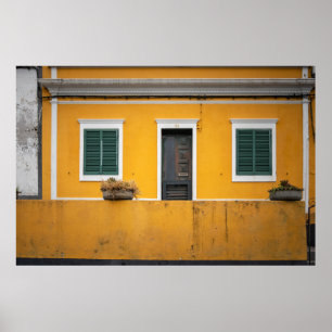 Charming Yellow Facade with Green Shutters Poster