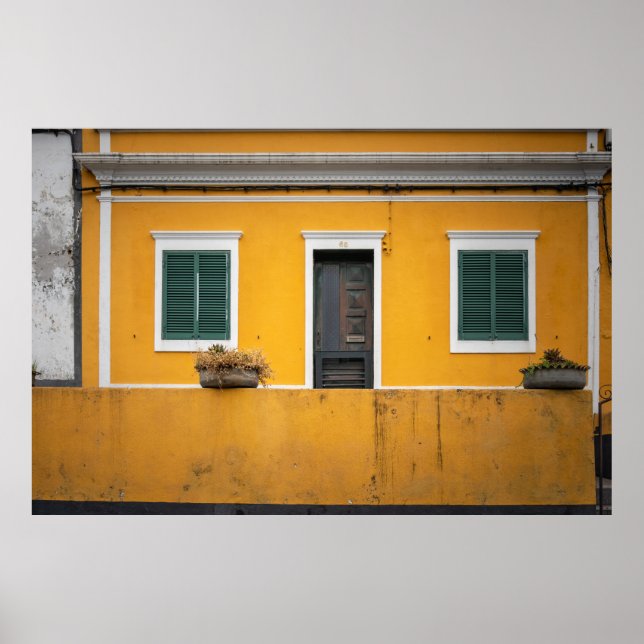 Charming Yellow Facade with Green Shutters Poster (Front)