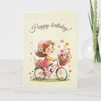 Charming Young Girl with a Flower-Filled basket Card