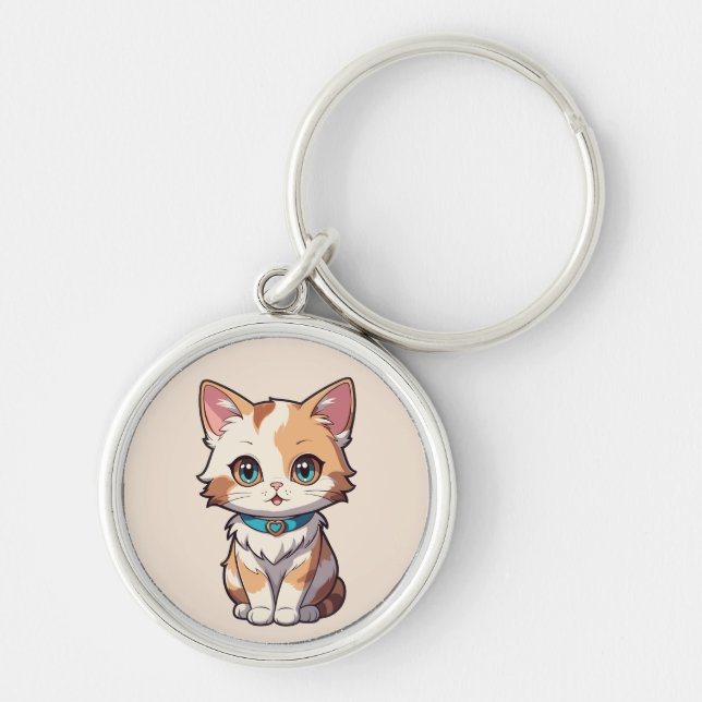 Charmingly Cute Cat Design Key Ring (Front)
