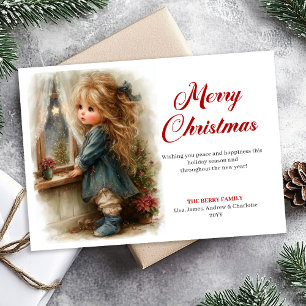 Charmingly Little Girl Awaits Santa Digital Holiday Card