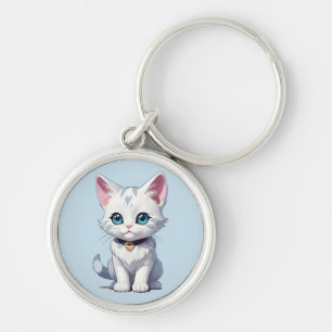 Charmingly White Cat Design Key Ring