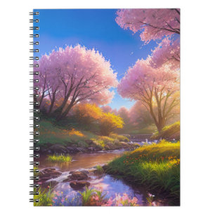 Charms of Sakura Trees by the Graceful Stream Notebook