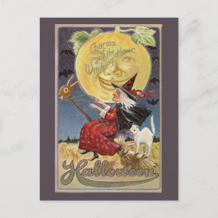 Charms of the Witching Hour Halloween Vintage Postcard