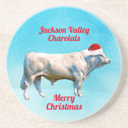 Charolais Bull in Santa Hat Coaster