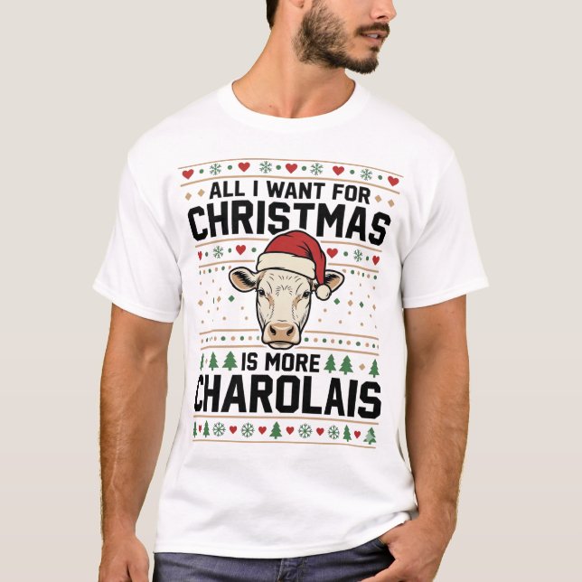 Charolais Christmas Cow Ugly Sweater Vector Design (Front)