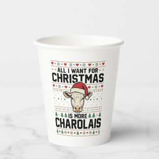 Charolais Christmas Cow Ugly Sweater Vector Design Paper Cups