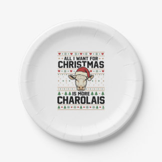Charolais Christmas Cow Ugly Sweater Vector Design Paper Plate