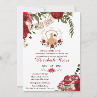 Charra Burgundy Red gold, Western Invitation