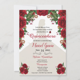 Charra Quinceanera Invitation, Red Roses  Western 