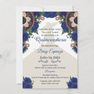 Charra Quinceanera Invitation, Royal blue Mariachi Invitation
