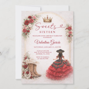 Charra Western Sweet Sixteen Red Roses Birthday Invitation