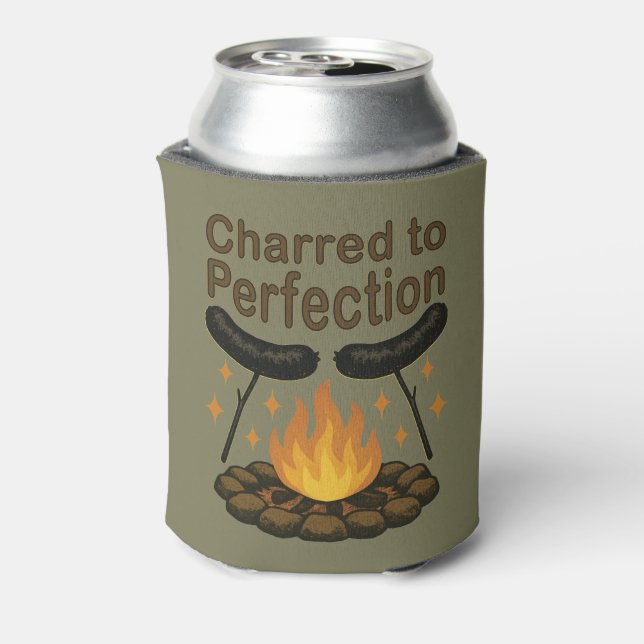Charred to Perfection Funny Campfire Hot Dog Can Cooler (Can Back)