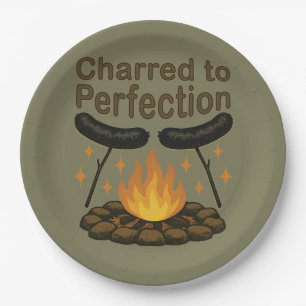 Charred to Perfection Funny Campfire Hot Dog Paper Plate