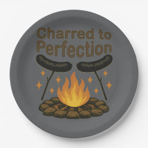 Charred to Perfection Funny Campfire Hot Dog Paper Plate