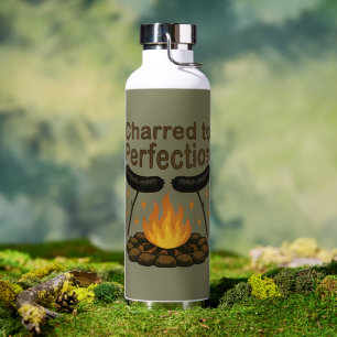 Charred to Perfection Funny Campfire Hot Dog Water Bottle