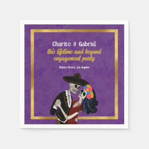 Charro and Catrina Sugar Skulls Dancing Purple Napkin
