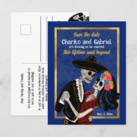 Charro Catrina Sugar Skulls Blue Save the Date
