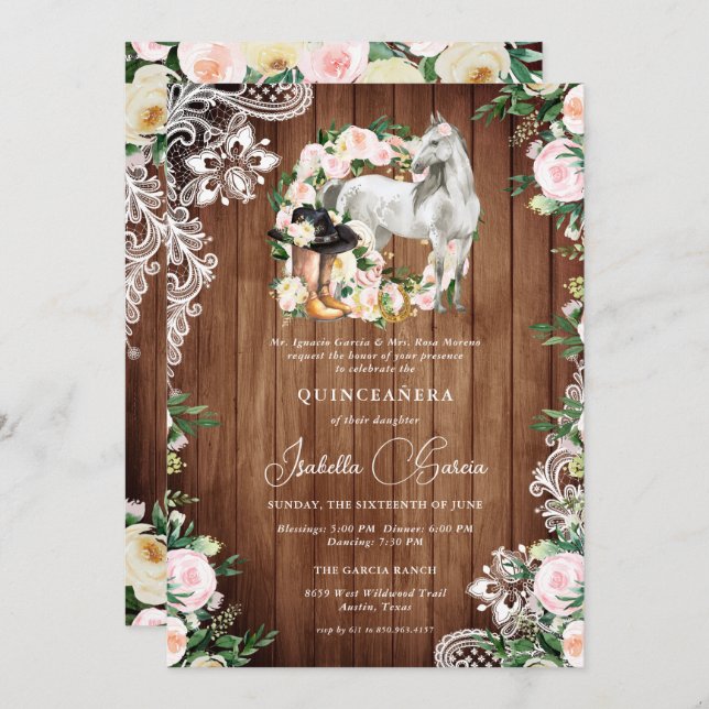 Charro Horse Cowgirl Quinceañera 15th Birthday Invitation (Front/Back)