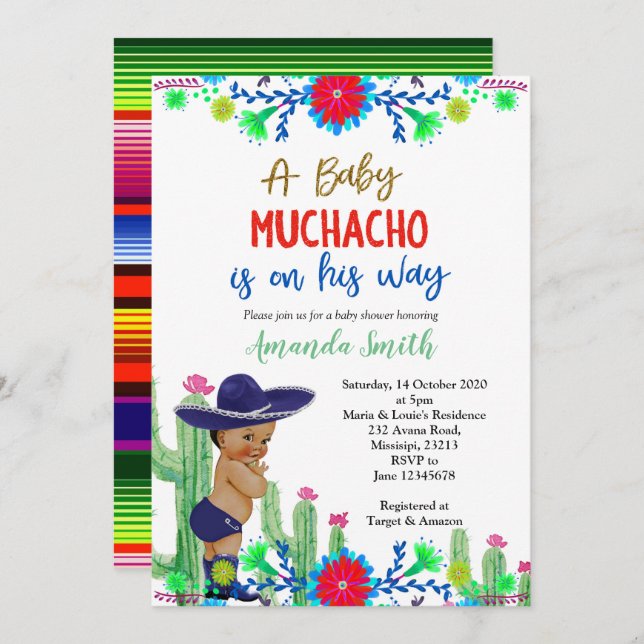 Charro Muchacho Mexican Boy Baby Shower Invitation (Front/Back)