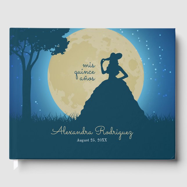 Charro Silhouette with Moon Quinceanera Guest Book (Front)