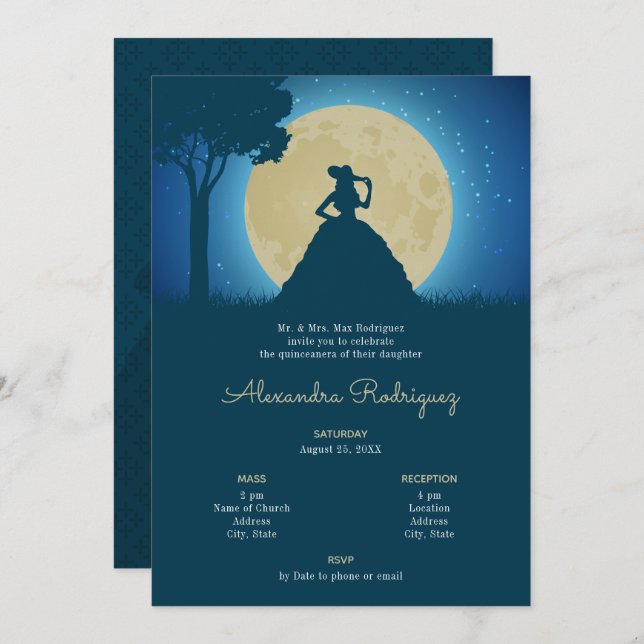 Charro Silhouette with Moon Quinceanera Invitation (Front/Back)