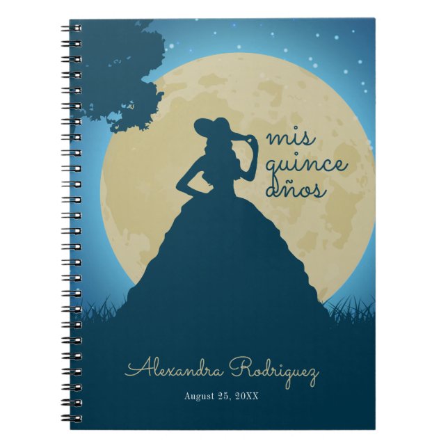 Charro Silhouette with Moon Quinceanera Notebook (Front)