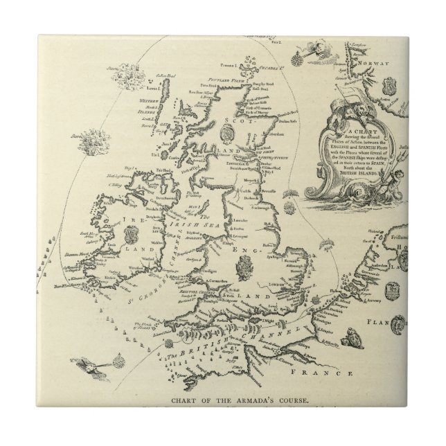 Chart of the course of the Spanish Armada Ceramic Tile (Front)