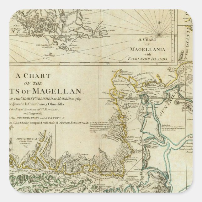 Chart Of The Straits Of Magellan Square Sticker (Front)