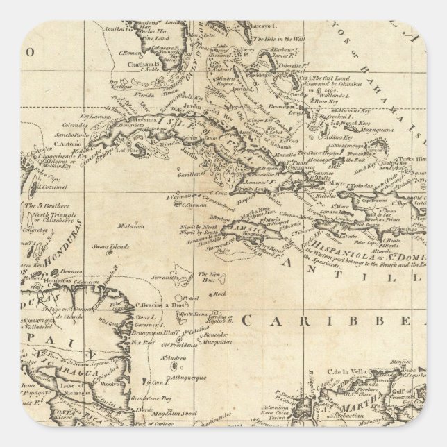Chart of the West Indies 2 Square Sticker (Front)