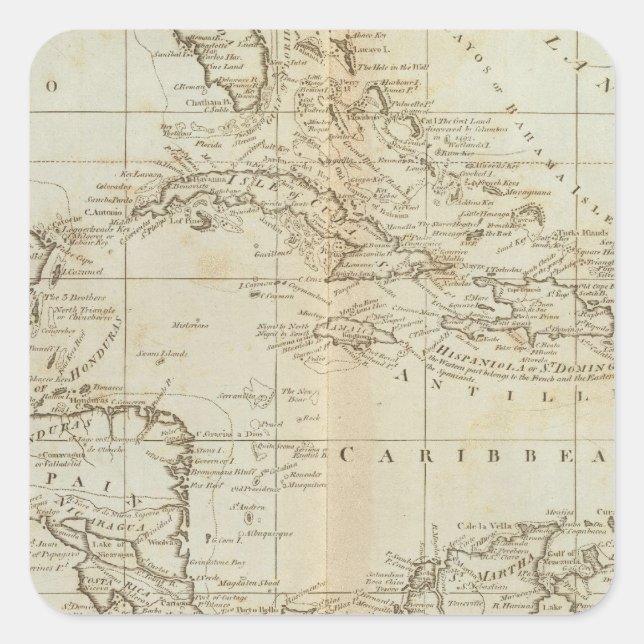 Chart of the West Indies Square Sticker (Front)