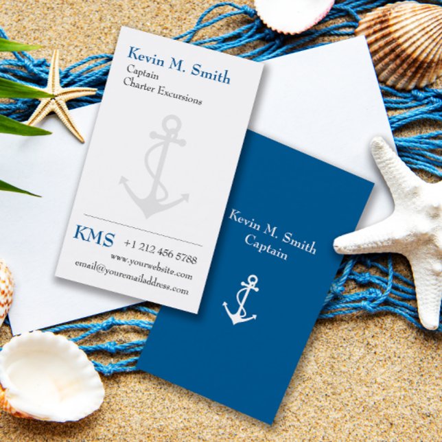 Charter Boat Captain Blue and White Anchor Business Card (Creator Uploaded)