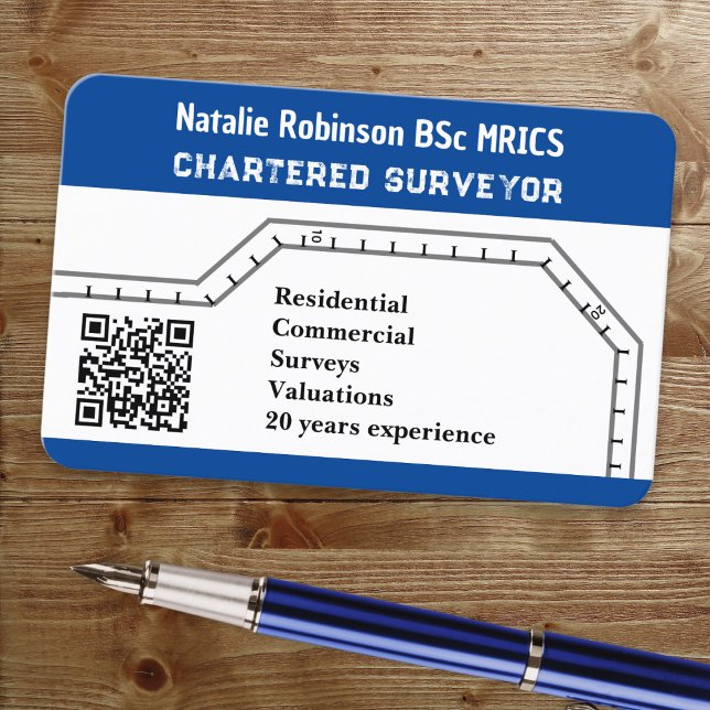Chartered Surveyor QR Code Modern Template Business Card (A business card for a Chartered Surveyor, to customize with your info and your URL for the QR code)