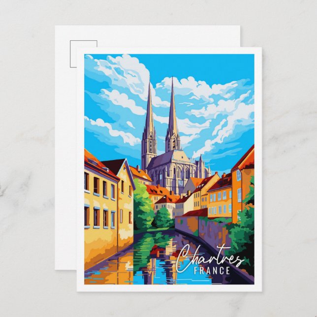 Chartres France vintage travel illustration Postcard (Front/Back)