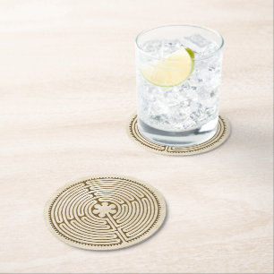 Chartres Labyrinth - Spiritual Symbol Antique 1 Round Paper Coaster